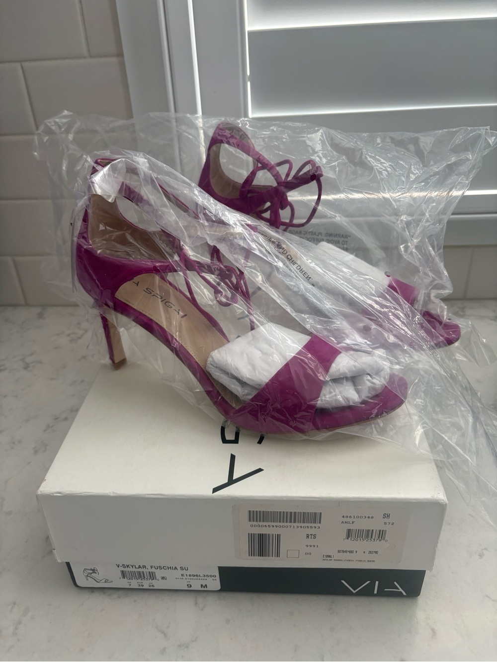 Via Spiga Skylar Fuchsia Suede Lace-Up Heeled Sandals